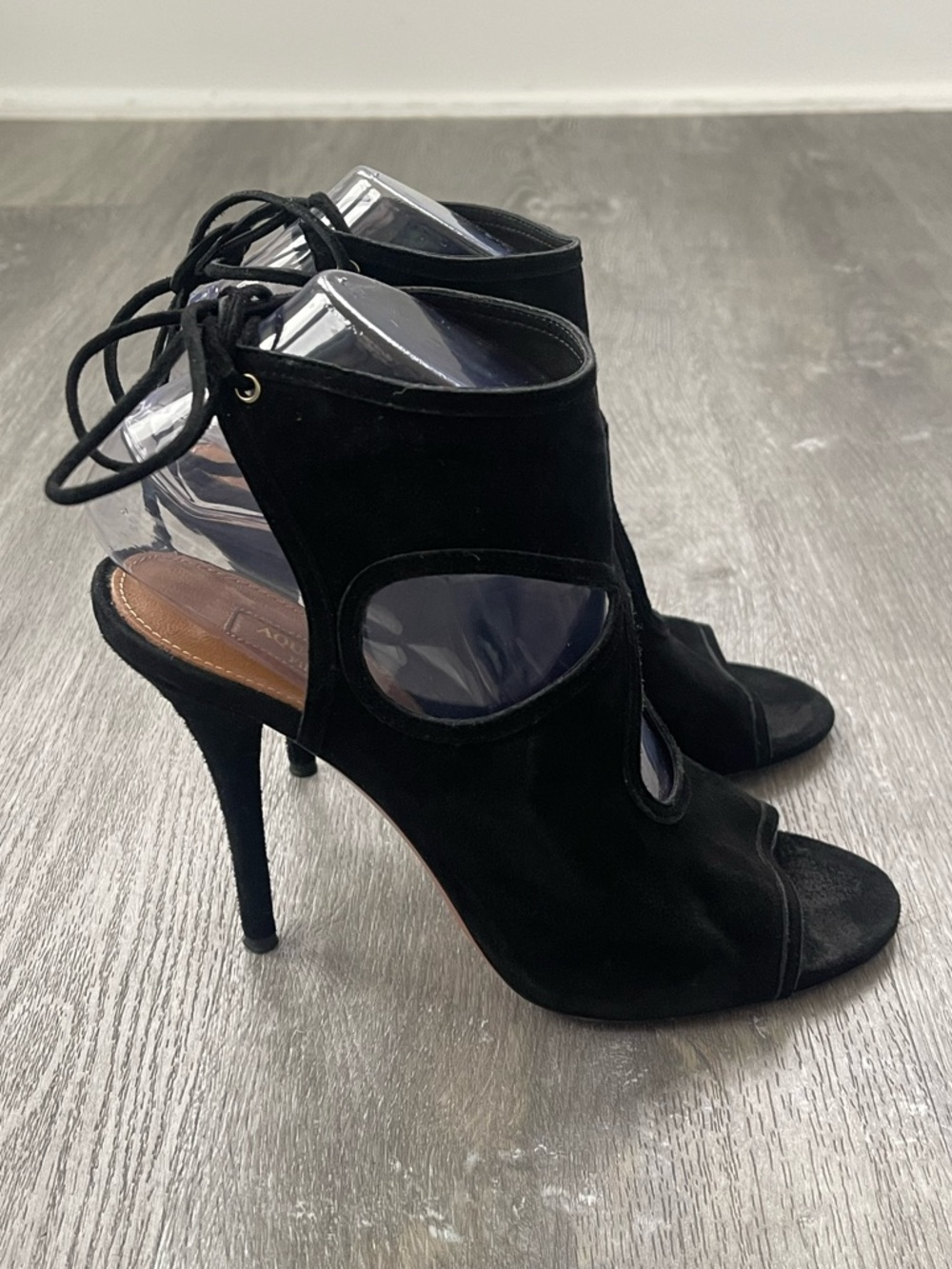 Aquazzura Sexy Thing Black Suede Cutout Ankle Booties Size 38.5 - Picture 2 of 7